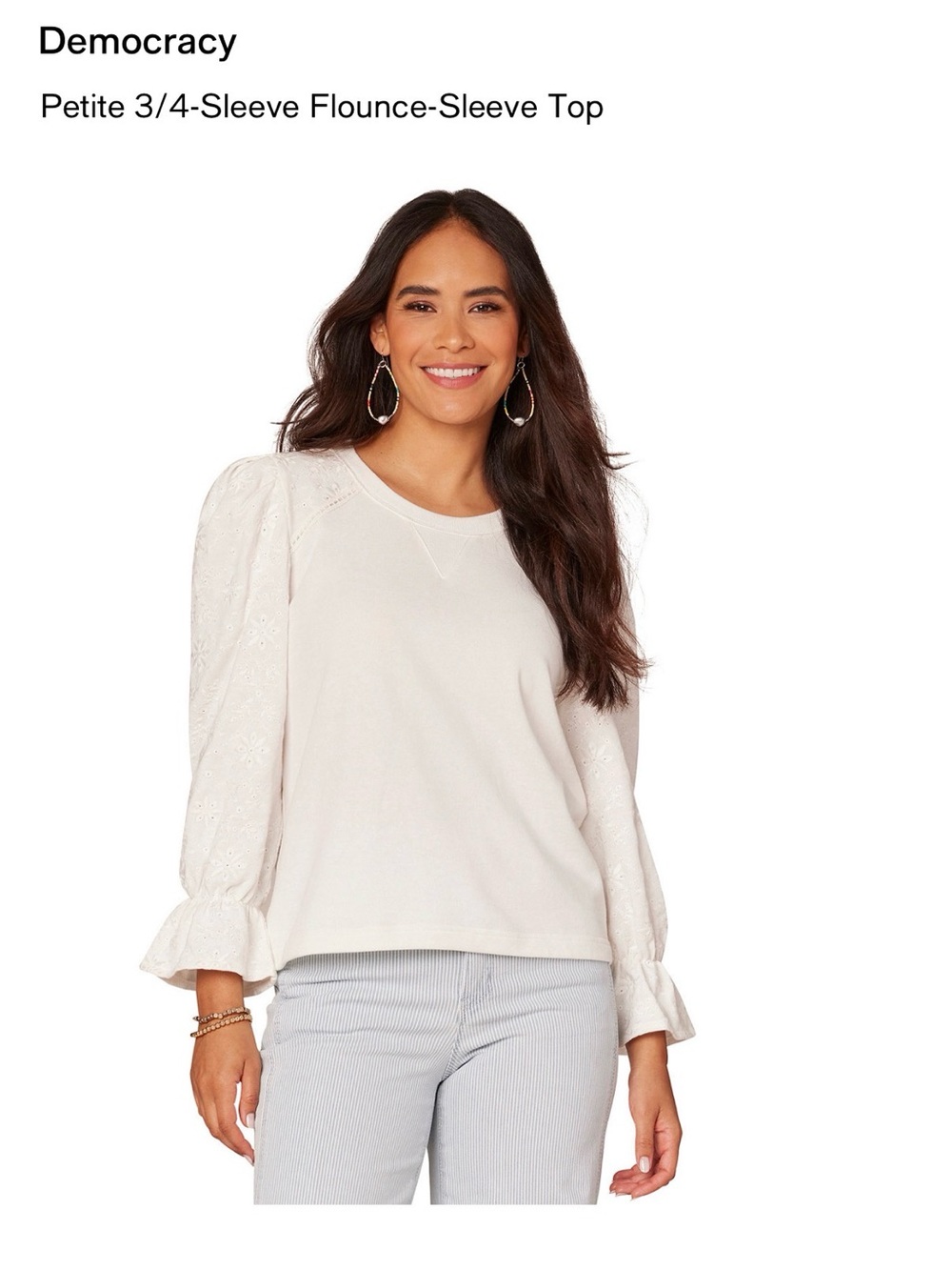Democracy Petite 3/4-Sleeve Flounce-Sleeve Top
